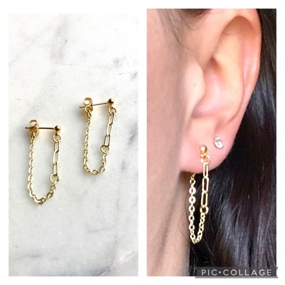 ✨Handmade/Hand crafted 18K Gold Plated Brass Drop Chain Earrings - Picture 1 of 6